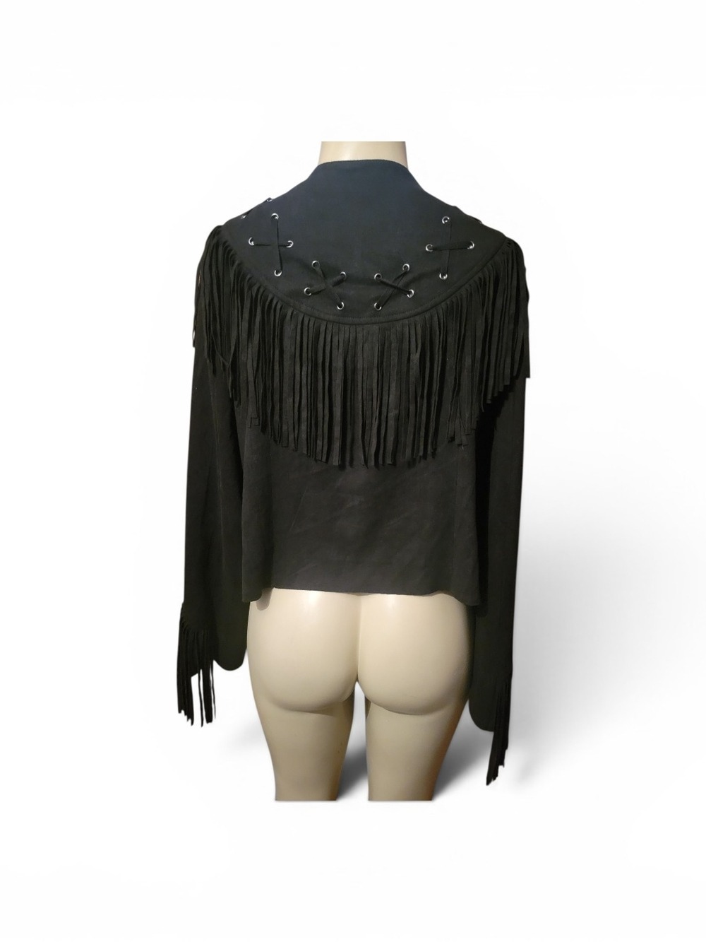 Vocal Black Seude Fringe Open-Front Cardigan 1XL - Picture 3 of 5